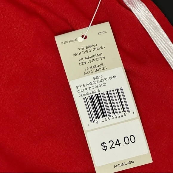Adidas Boys' Athletic Shorts Size 6 Red Elastic Waistband - Picture 3 of 9